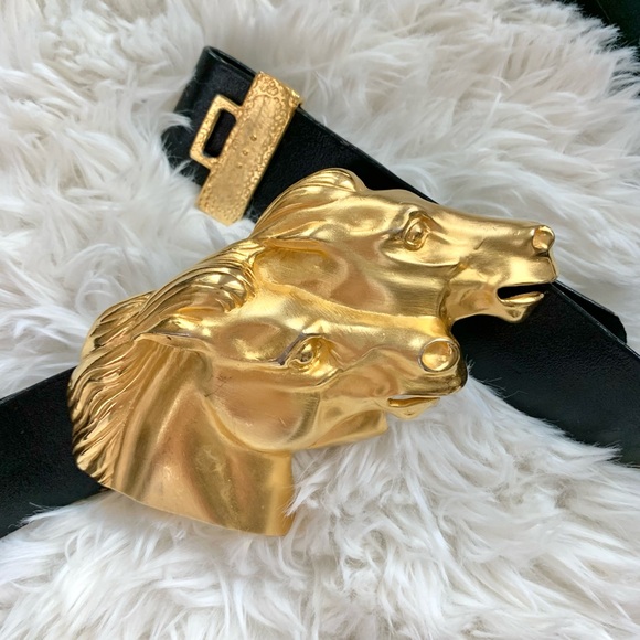 Vintage Doreen Ryan Gold Horse Buckle Leather Belt - Picture 10 of 16